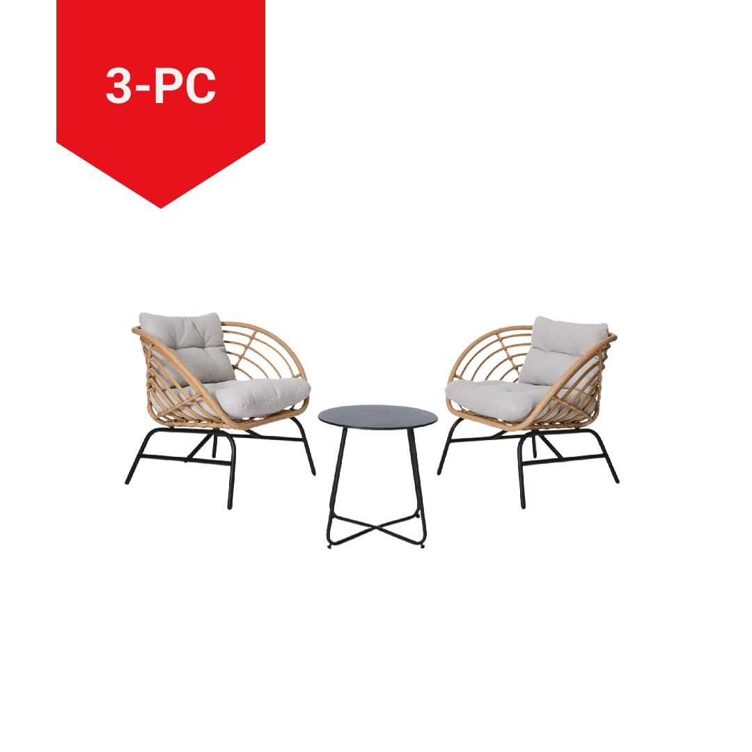Leslieville Outdoor Patio Chat Set with Tufted Cushions, Brown, 3-pc