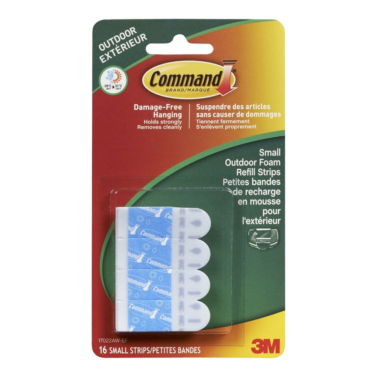 Outdoor Small Foam Adhesive Strip Refills, 16 Strips per Pack