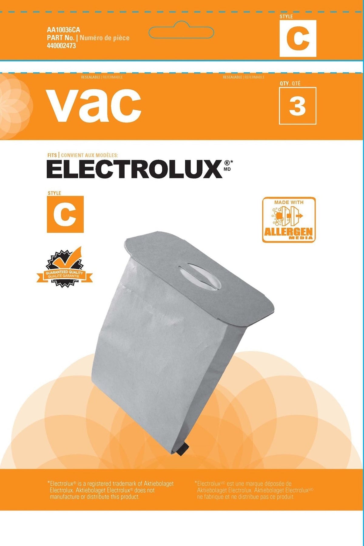 Electrolux Type C Replacement Allergen Vacuum Cleaner Bags, 3-pk