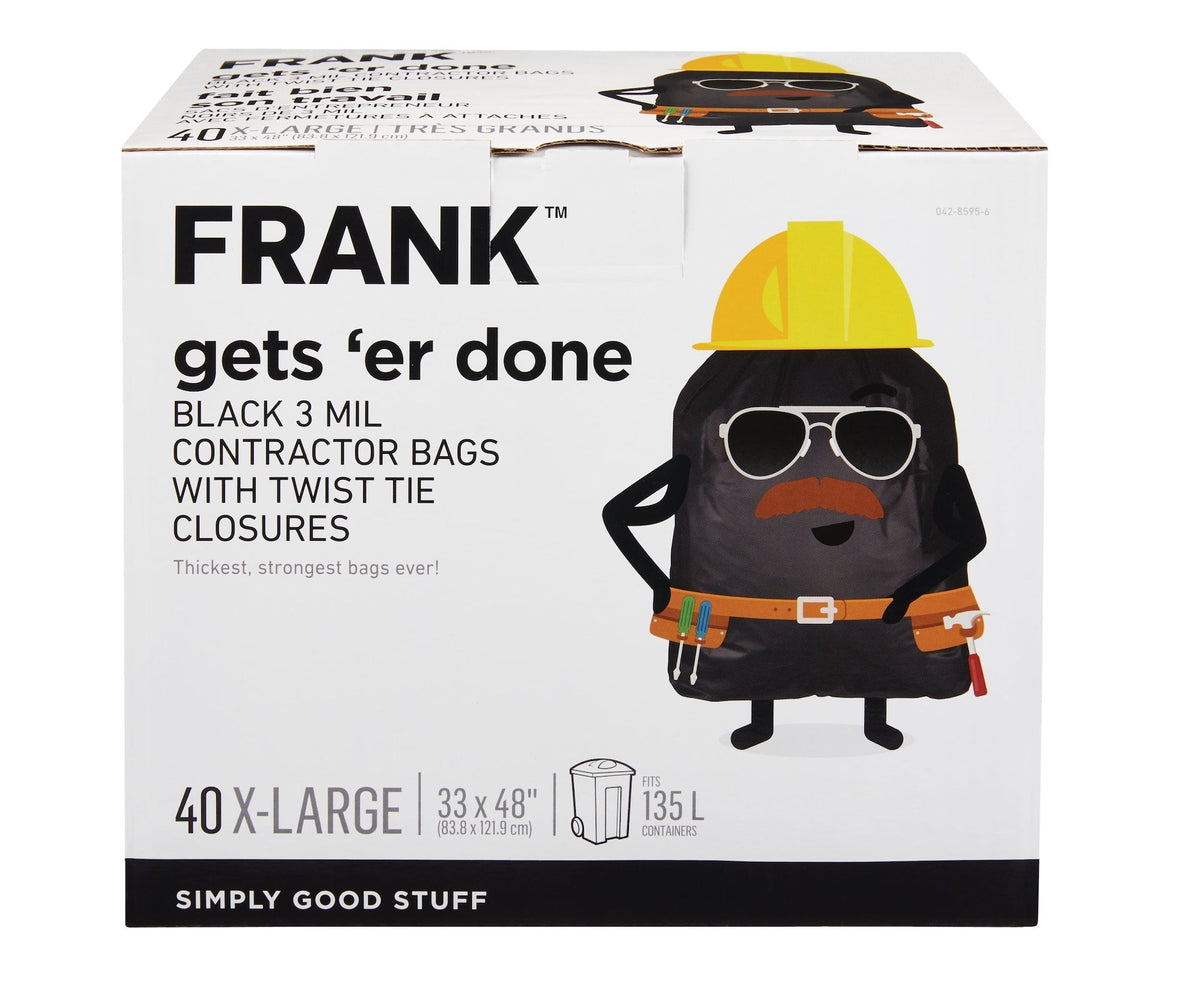Extra-Large Twist-Tie Contractor Garbage Bags, 40-pk, Black, 135-L