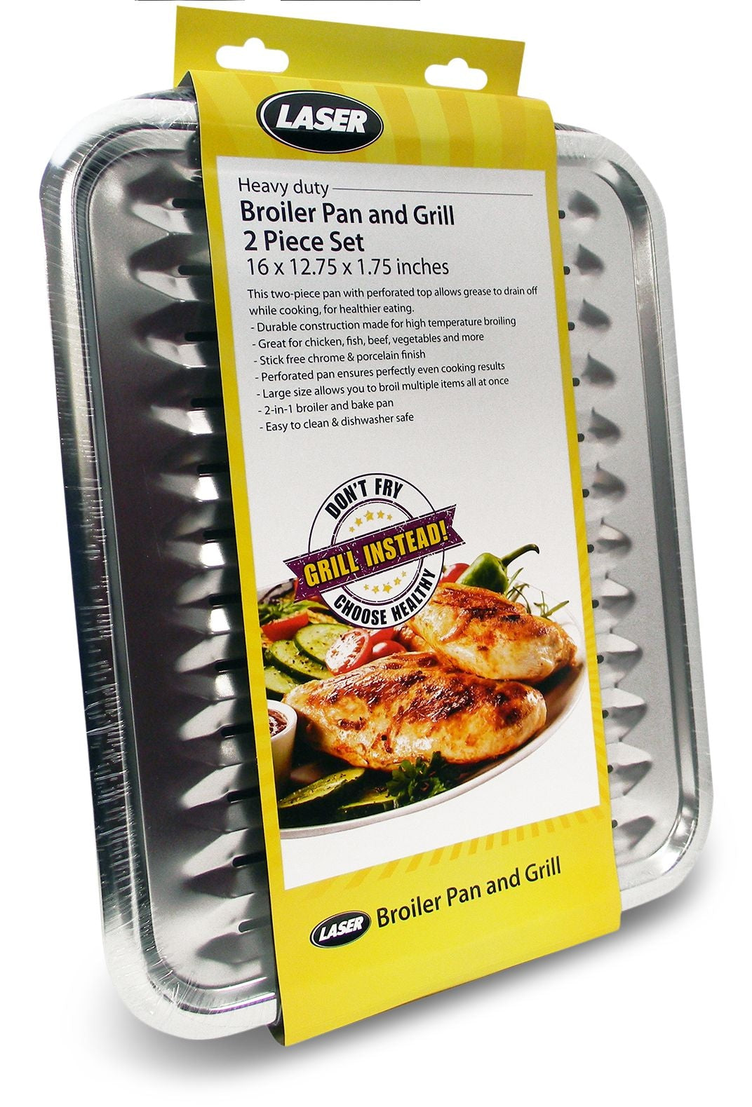 62250 2-in-1 Broiler Pan, Chrome/Porcelain, Dishwasher Safe, Black, 16 x 12.75 x 1.75-in