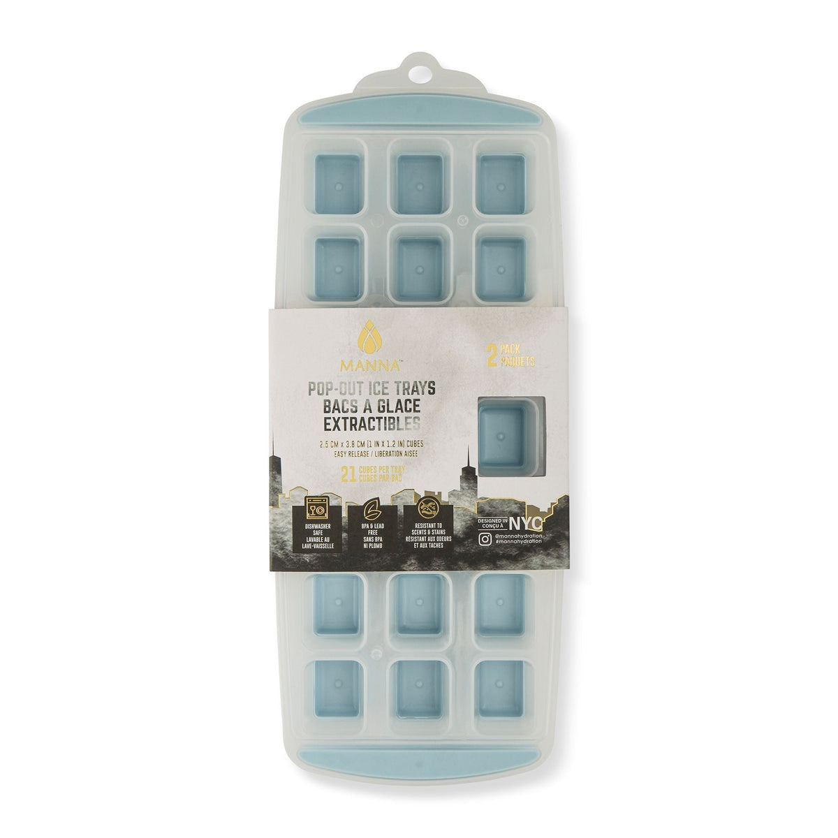 Easy Release Pop-Out Square Ice Cube Trays, Blue, 2-pk, Dishwasher Safe