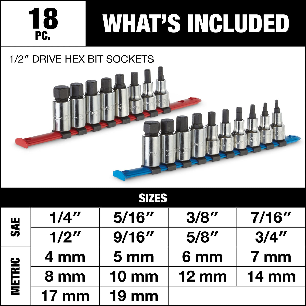 1/2-in Drive Hex Bit Socket Set, 18-pc