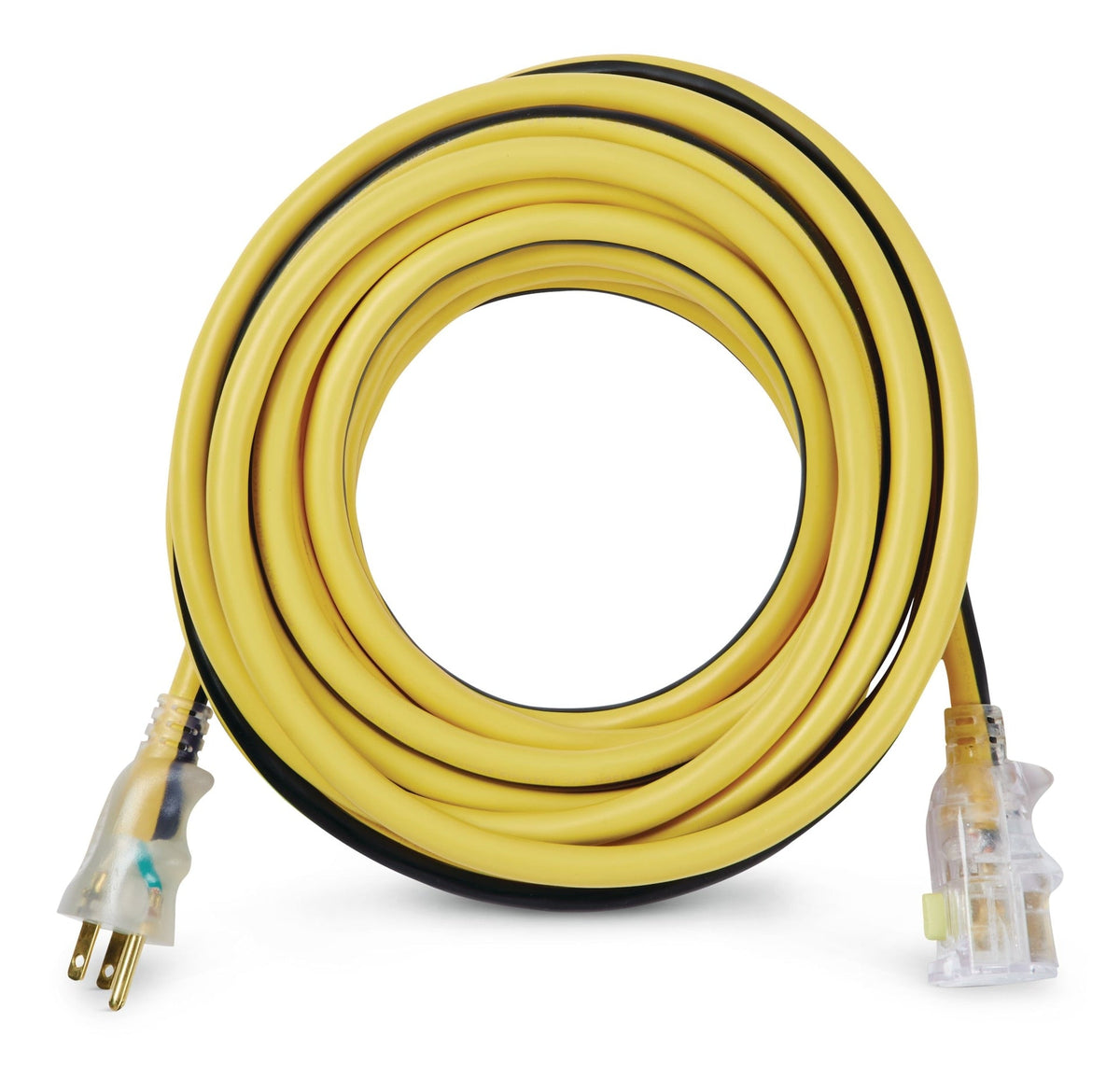 25-ft 12/3 Outdoor Extension Cord with Grounded Outlet, Lighted End and Locking Connector, Yellow/Black