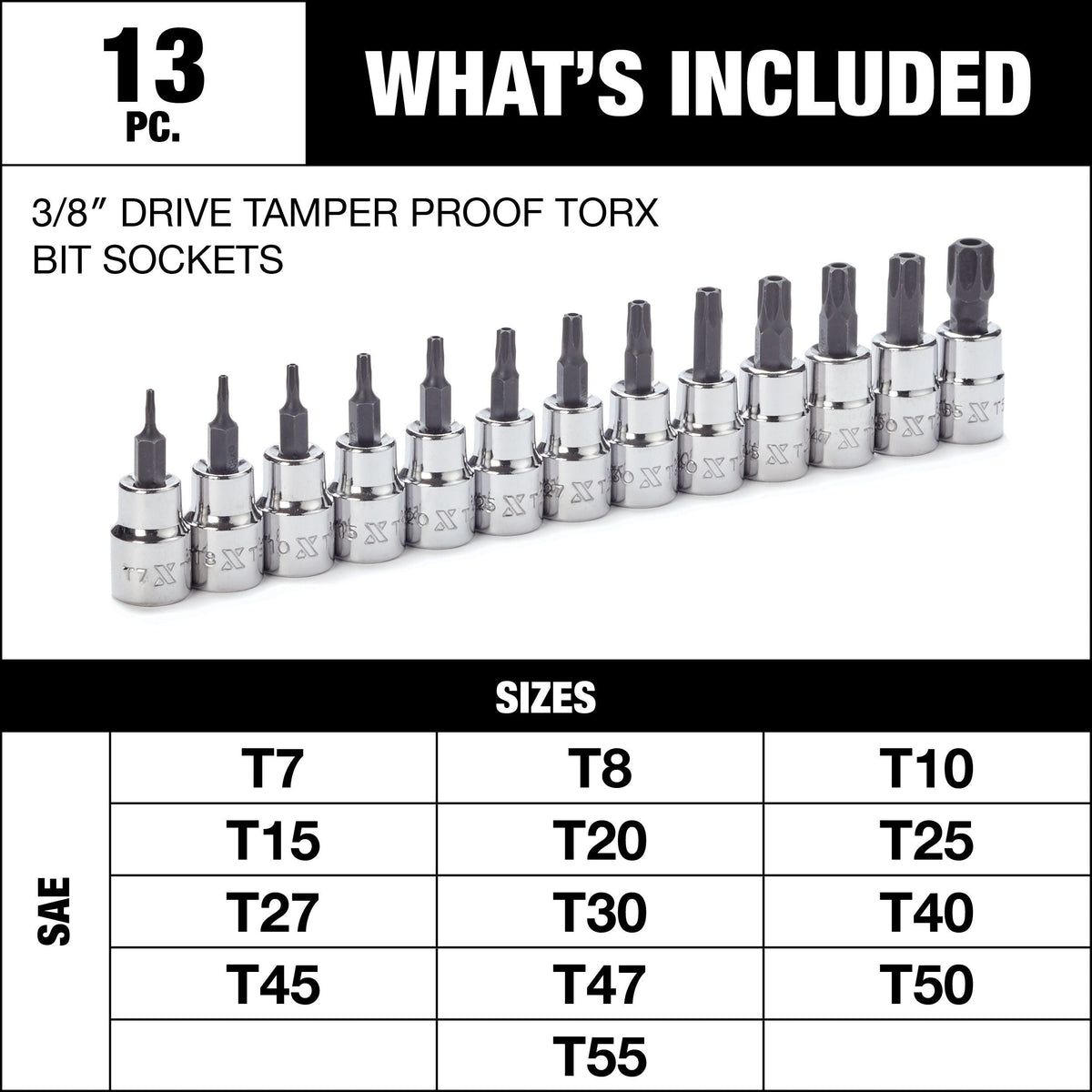 3/8-in Drive Tamper Proof Star-drive Bit Socket Set, Heat-Treated, 13-pc