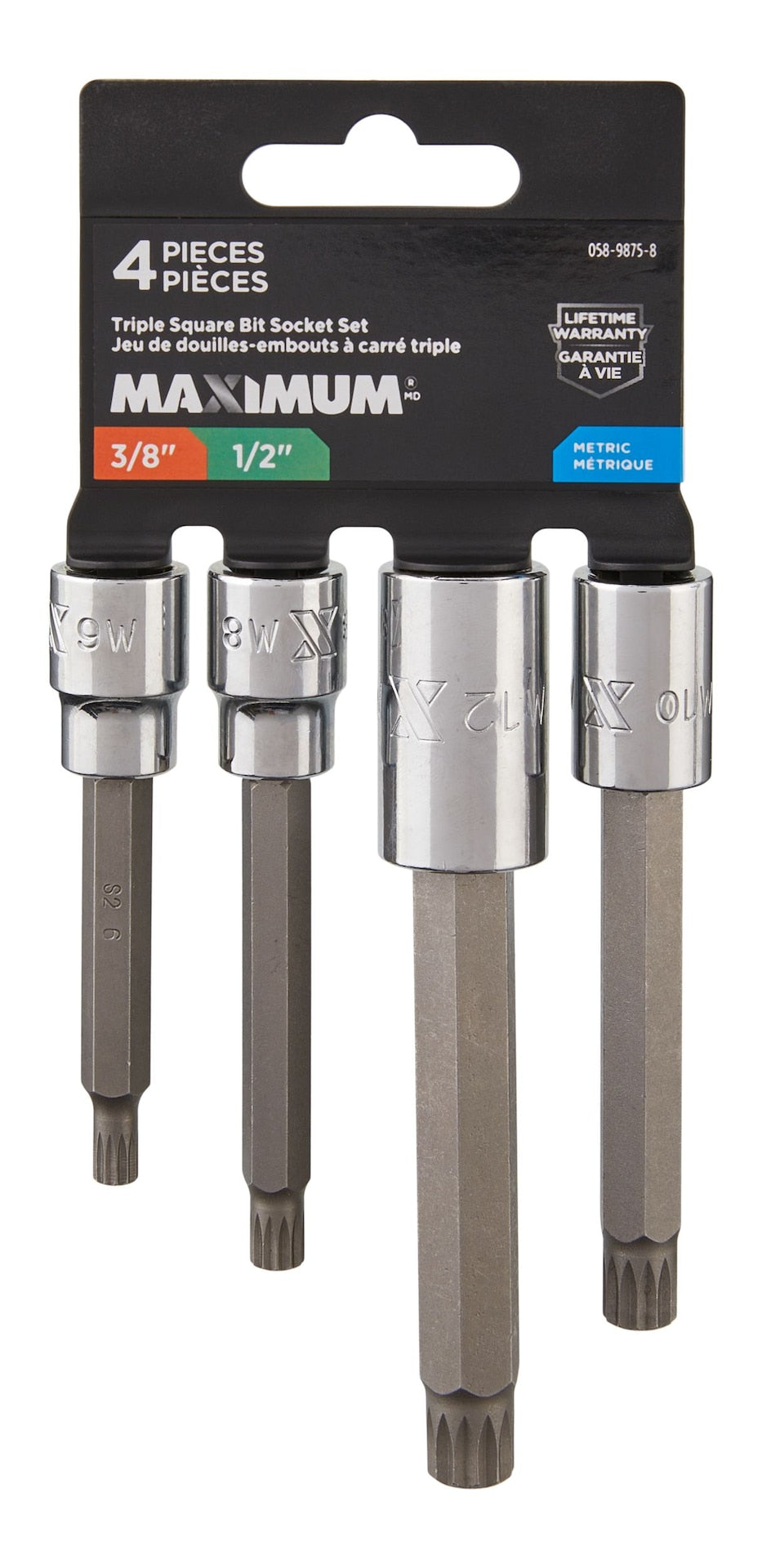 Extra Long Shank Triple Square Bit Socket Set, 4-pc