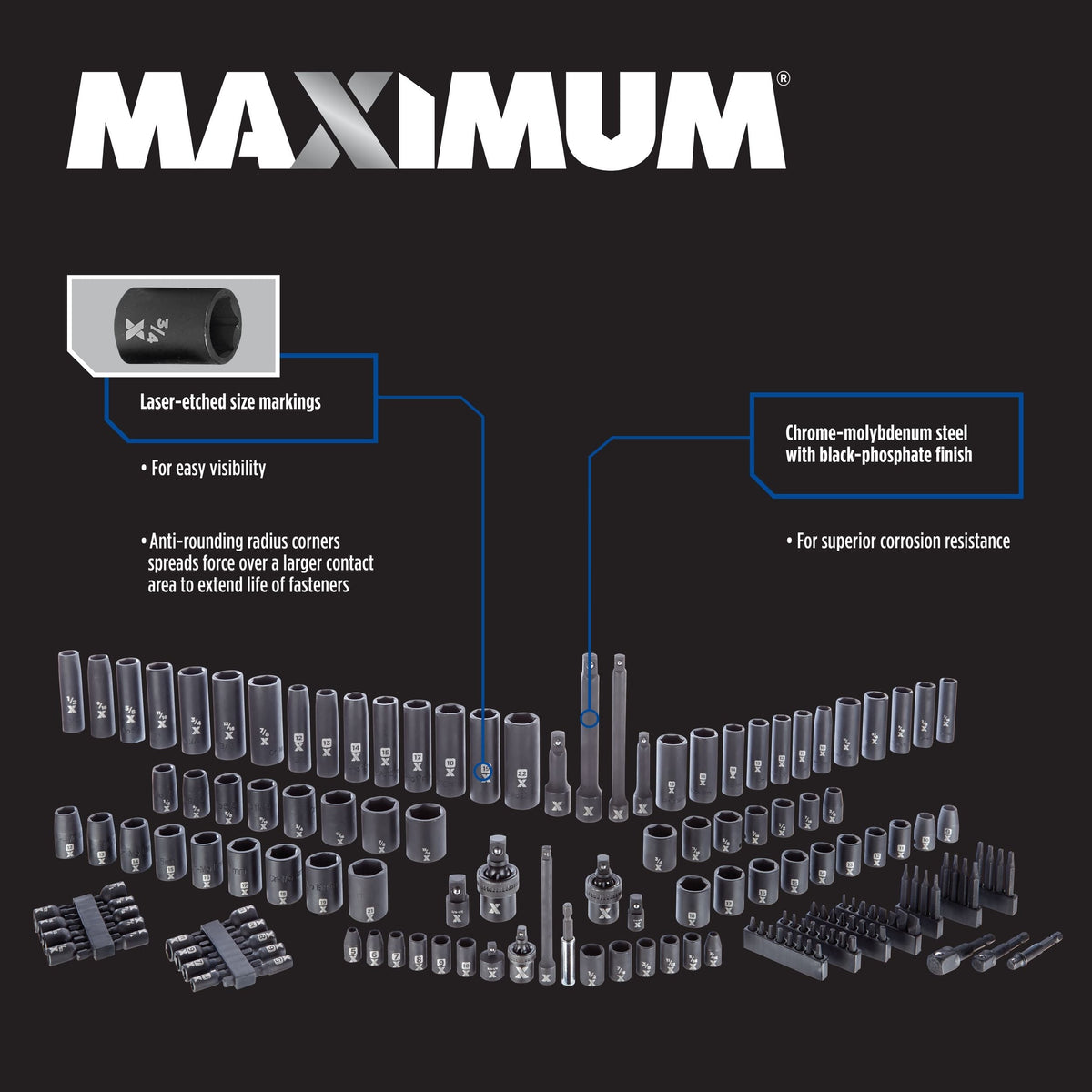 Professional Grade Impact Socket Set, 150-pc, SAE / Metric, CRMO