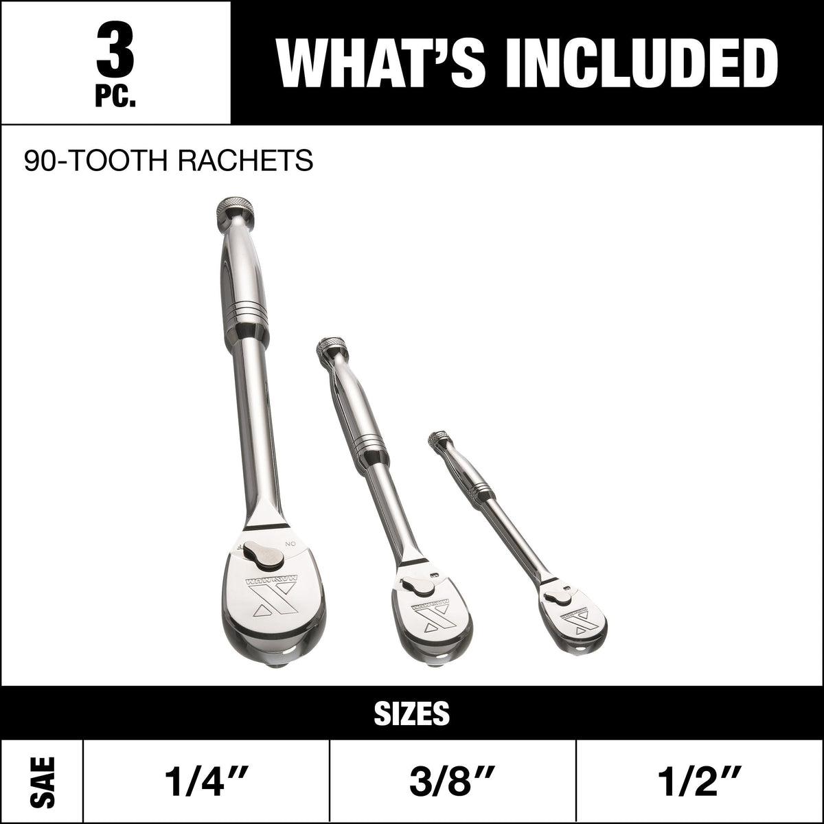 Ratchet Set, 90-Tooth, 3-pc