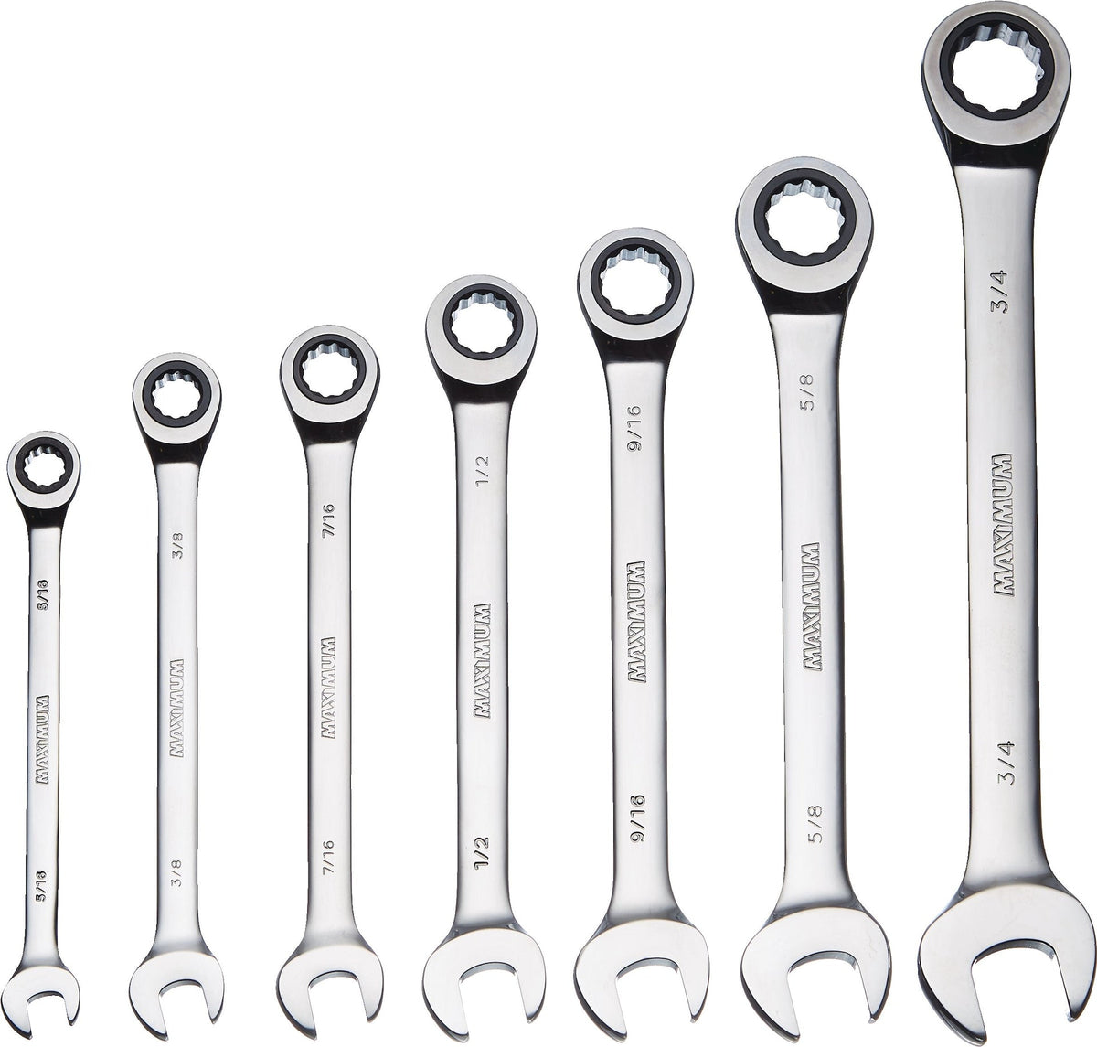 Ratcheting Wrench Set, SAE, Nickel-Chrome Plating, 7-pc