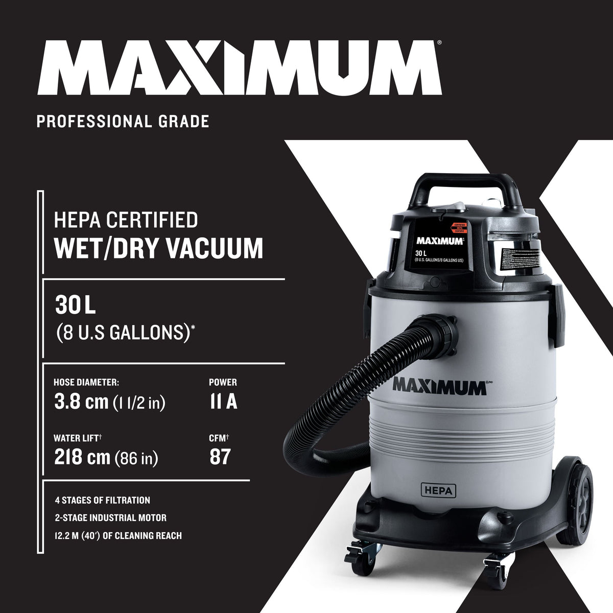 VK811PH HEPA Certified Wet/Dry Shop Vacuum with Hose and Accessories, 30-L