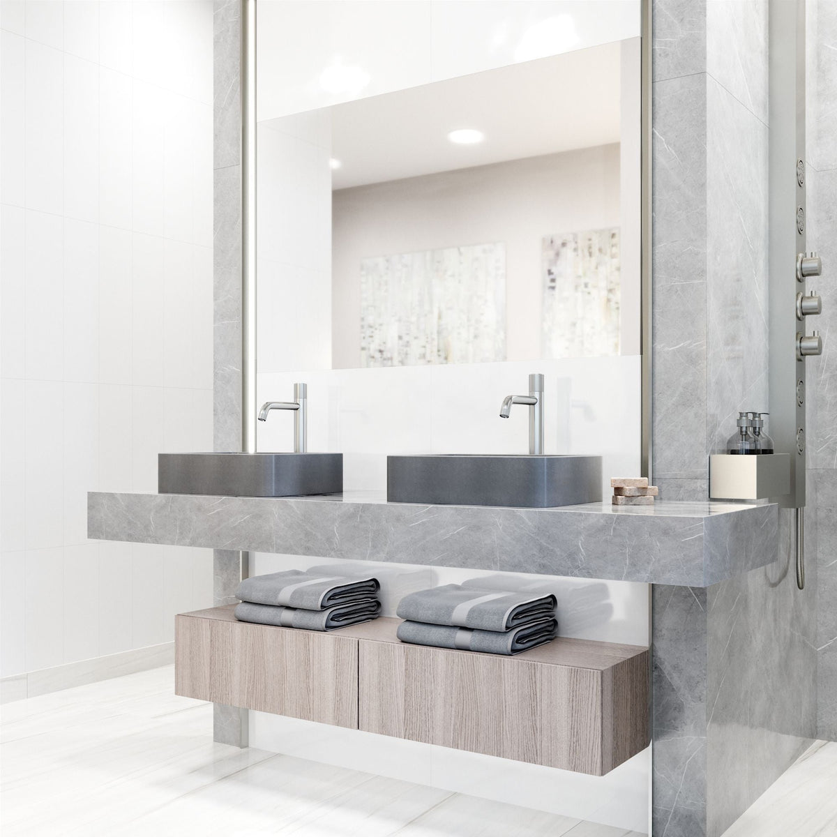 Segovia Gothic Grey Bathroom Sink/Basin Set with Apollo Faucet and Rectangular Vessel