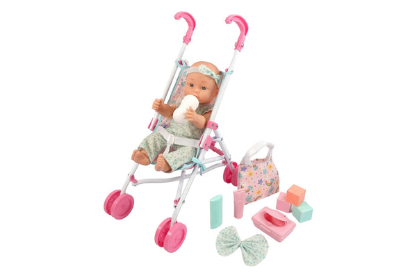 15" Baby Doll With Stroller And Accessories C0961