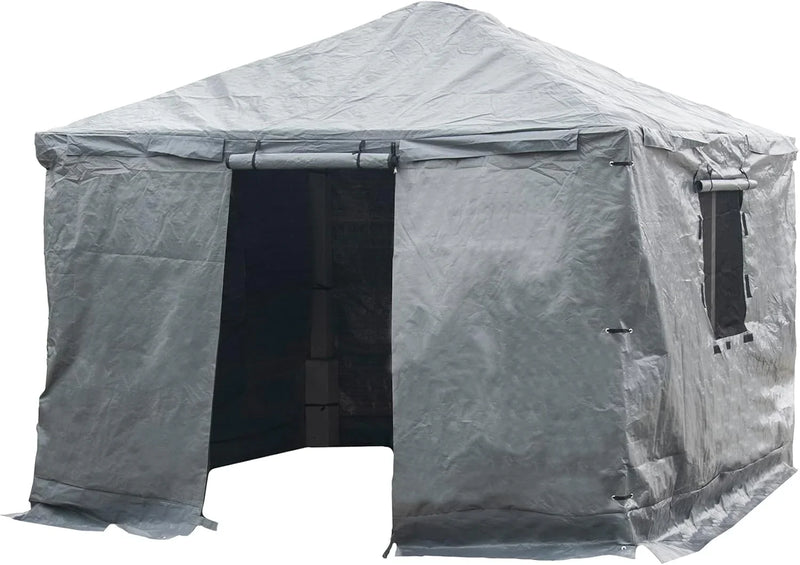 Universal winter tarpaulin, suitable for tall sunshades, used for storing barbecue grills and outdoor furniture, with fireproof and weather-resistant properties, measuring 10 feet by 12 feet, and in gray color. K6678