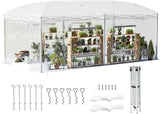 19.2×9.7×8.5 feet Outdoor upgraded retractable greenhouse with adjustable reinforced frame, portable walk-through greenhouse, equipped with 2 rollable zipped doors and mesh windows, PE shell, white