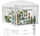 19.2×9.7×8.5 feet Outdoor upgraded retractable greenhouse with adjustable reinforced frame, portable walk-through greenhouse, equipped with 2 rollable zipped doors and mesh windows, PE shell, white