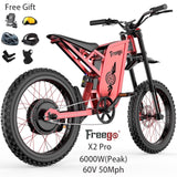 6000W(Peak) Motor 60V/30Ah Battery Freego X2Pro Electric Motorcycle for Adults, Electric Bike,50MPH/7 Speed Off Road Electric Bicycle,19 x 2 Full...