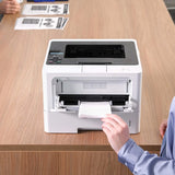 Business single-color laser printer, equipped with dual paper trays, wireless network and gigabit Ethernet connection, double-sided printing, large-capacity paper storage and mobile printing function, white model