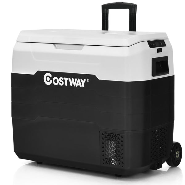 53 qt Wheeled Corded Electric Dual-Zone Portable Car Refrigerator, White D5717