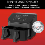 Air fryer, with a transparent casing, personalized programming, integrating 8 functions, capable of achieving various cooking methods such as frying, baking, drying, baking, heating and reheating.