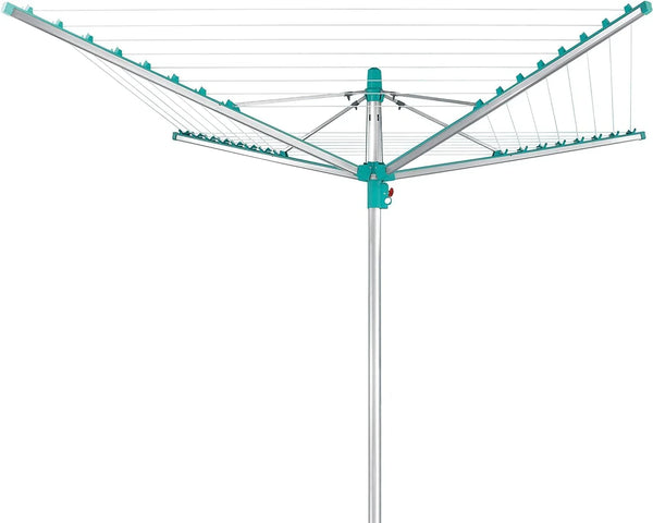 Simple drying machine, extendable by 50 meters to maintain cleanliness, made of fully rust-free aluminum material, with a shaft diameter of 3.28 meters and a maximum length of 2.03 meters. It has a pull-out rotating clothes drying rack, emerald green M108