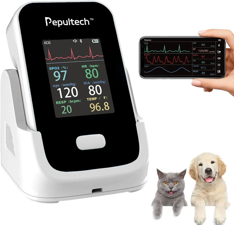 6 Parameters Veterinary Vital Signs Monitor,Wireless Veterinary Pulse Oximeter for Dogs, Rechargeable Blood Pressure Monitor for Pets,Oxygen Spo2 Monitoring Tools for Family Clinic Use D6955