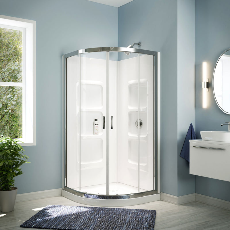 Bath Taylor Frameless Acrylic Base & Walls Shower Enclosure Kit with Sliding Door & Shelves, White F9359