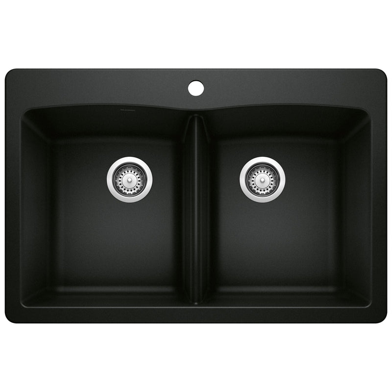50/50 Double Bowl Dual Mount Kitchen Sink, Black, 33-in Q0632