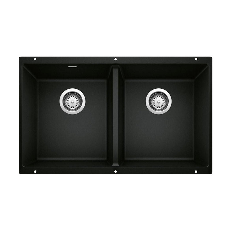 Precis 29-in 50/50 Double Bowl Undermount Kitchen Sink, Coal Black W3438