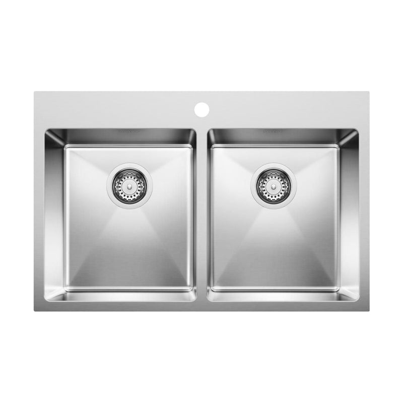 Quatrus R15 31-in 50/50 Double Bowl Dual Mount Stainless Steel Kitchen Sink Y5372