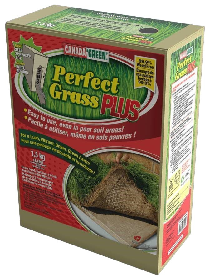 Canada Green Perfect Grass Plus 3-0-3 Grass Seed, Fertilizer & Vermiculite Mixture, 1.5kg T8944