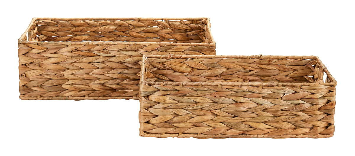 Ari Rectangle Woven Water Hyacinth Storage Basket, 2-pc