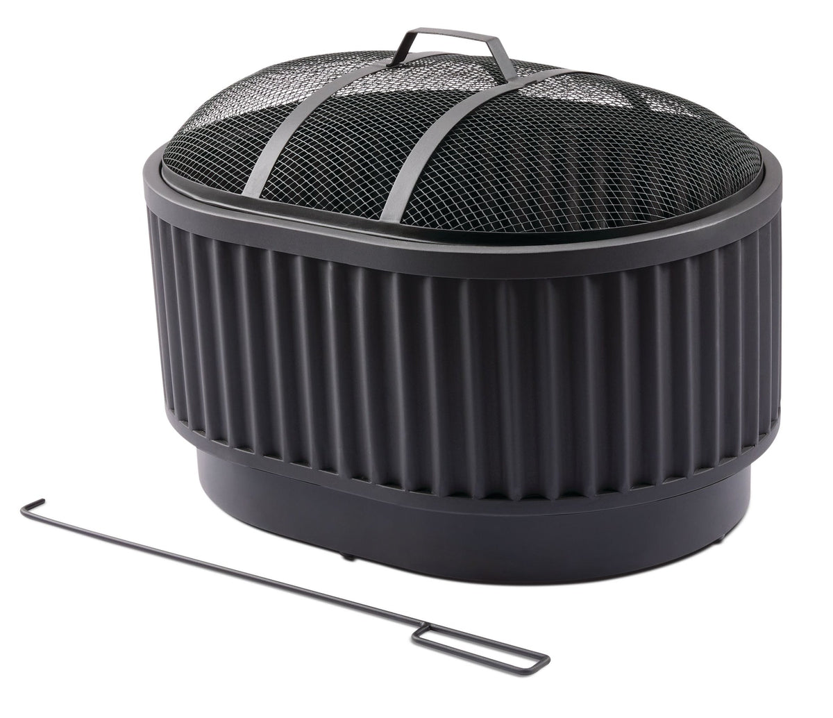 Barbeau Oval Outdoor Fluted Wood Firepit, 28-in, Black