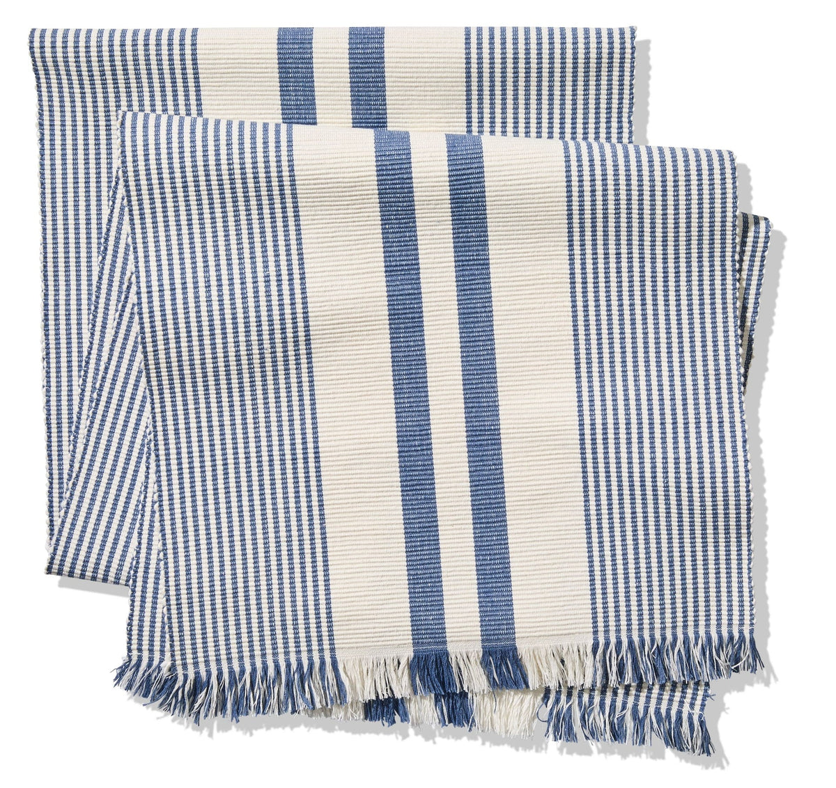 Blue Ribbed Rectangular Cotton Table Runner, 84-in x 15-in