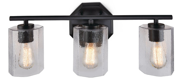 Bridgewater 3-Light Vanity Light Fixture with Rippled Glass Shade, Black Z0306