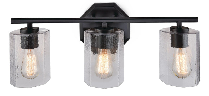 Bridgewater 3-Light Vanity Light Fixture with Rippled Glass Shade, Black Z0306