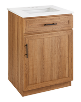 Danville Single Door Single Sink Stone Top Bathroom Vanity, Honey Oak, 24-in