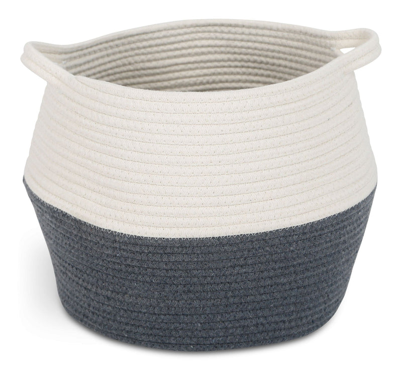 Henley Round Rope Basket, White/Grey, 12.6 x 12.6 x 11.8-in P7397