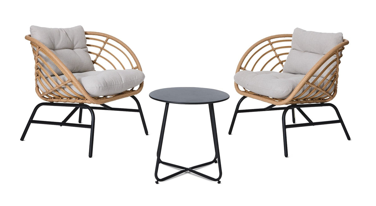 Leslieville Outdoor Patio Chat Set with Tufted Cushions, Brown, 3-pc