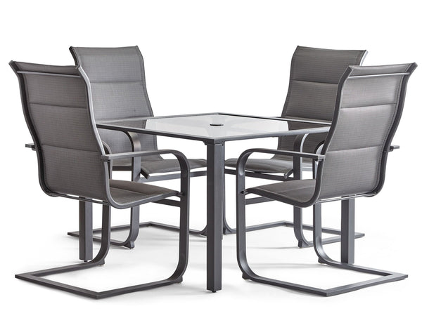 Minden Steel Outdoor Patio Dining Set with Glass Top Table, Grey, 5-pc F7112