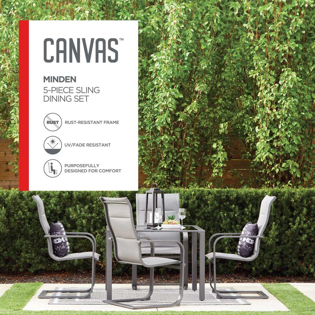 Minden Steel Outdoor Patio Dining Set with Glass Top Table, Grey, 5-pc