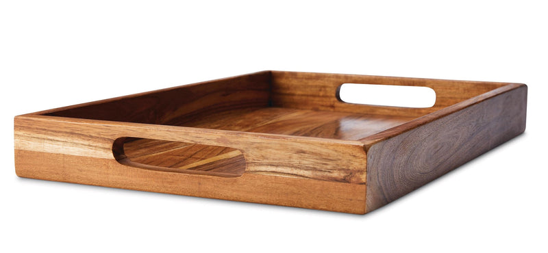 Rectangular Wood Serving Tray with Round Handles, 18-in H3886