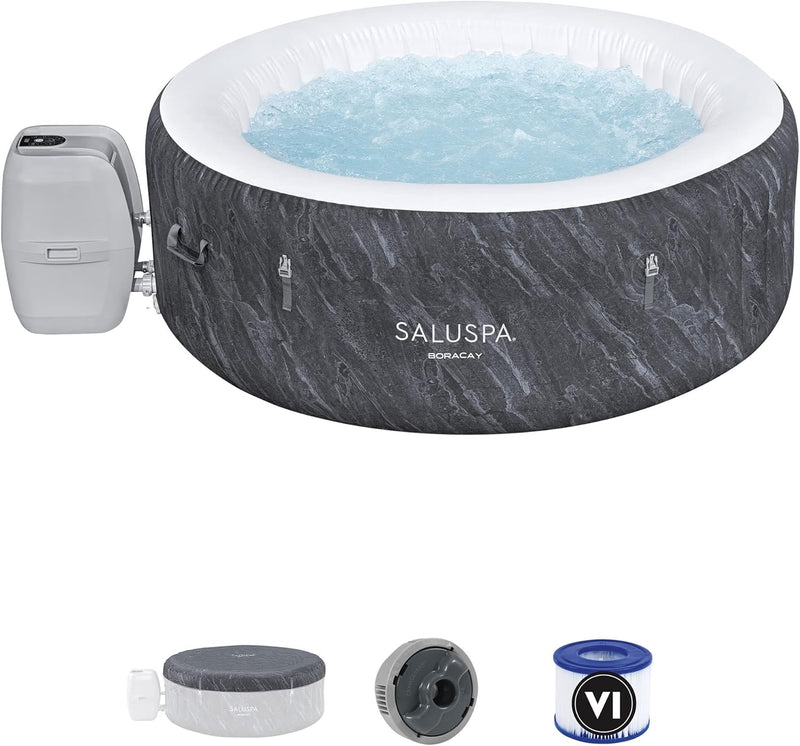 SaluSpa Fiji AirJet Large Round 2 to 4 Person Inflatable Hot Tub Portable Outdoor Spa with 120 AirJets and EnergySense Cover, Grey N148