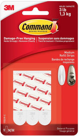 Medium General Purpose Refill Strips for Adhesive Hooks, White, 3-lbs, 9 Strips per Pack