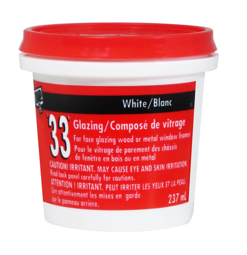 33 Glazing Putty Sealant For Wood & Metal Window Frames, Crack-Proof, White, 273-mL O8633