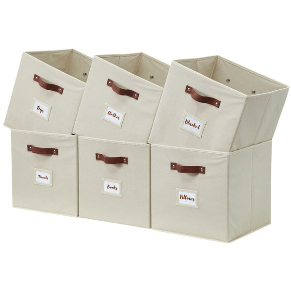 Collapsible Storage Cube with Label, 11-in, 6-pk, Beige S9059