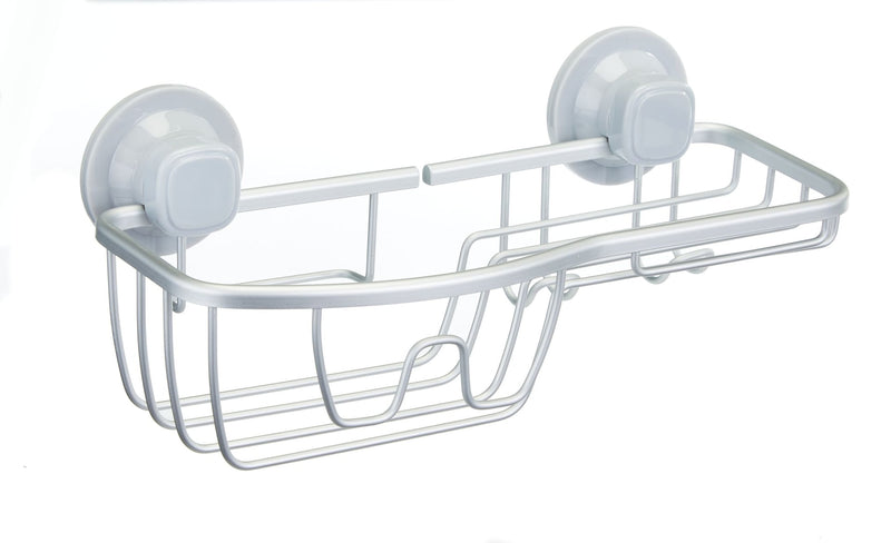 Aluminum Rust-Resistant Suction Basket Shower Caddy with Hook, 3-in x 11-in x 5-in L9866