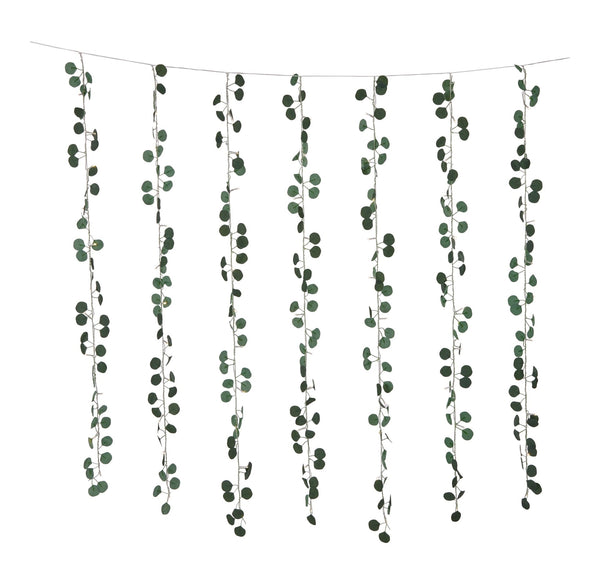Outdoor 12-Strand Warm White LED Curtain String Lights with Eucalyptus Leaves, 11.48-ft J9586