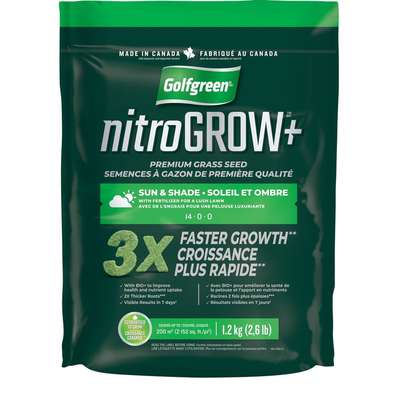 Nitrogrow+ Premium Nitrogen Enriched Sun and Shade Grass Seed with Fertilizer, 14-0-0, 1.2kg A2459