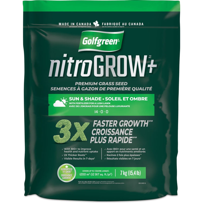 Nitrogrow+ Premium Nitrogen Enriched Sun and Shade Grass Seed with Fertilizer, 14-0-0, 7kg Y4858