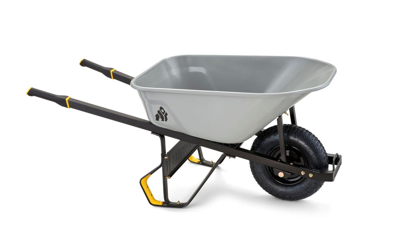 Heavy-Duty Easy Pivot/Dump Steel Tub Wheelbarrow, Steel Tray, 6-cu-ft Q395